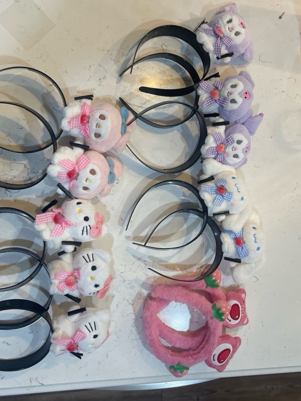 12 Cute Plush Character Headbands - Pink, White, Lavender